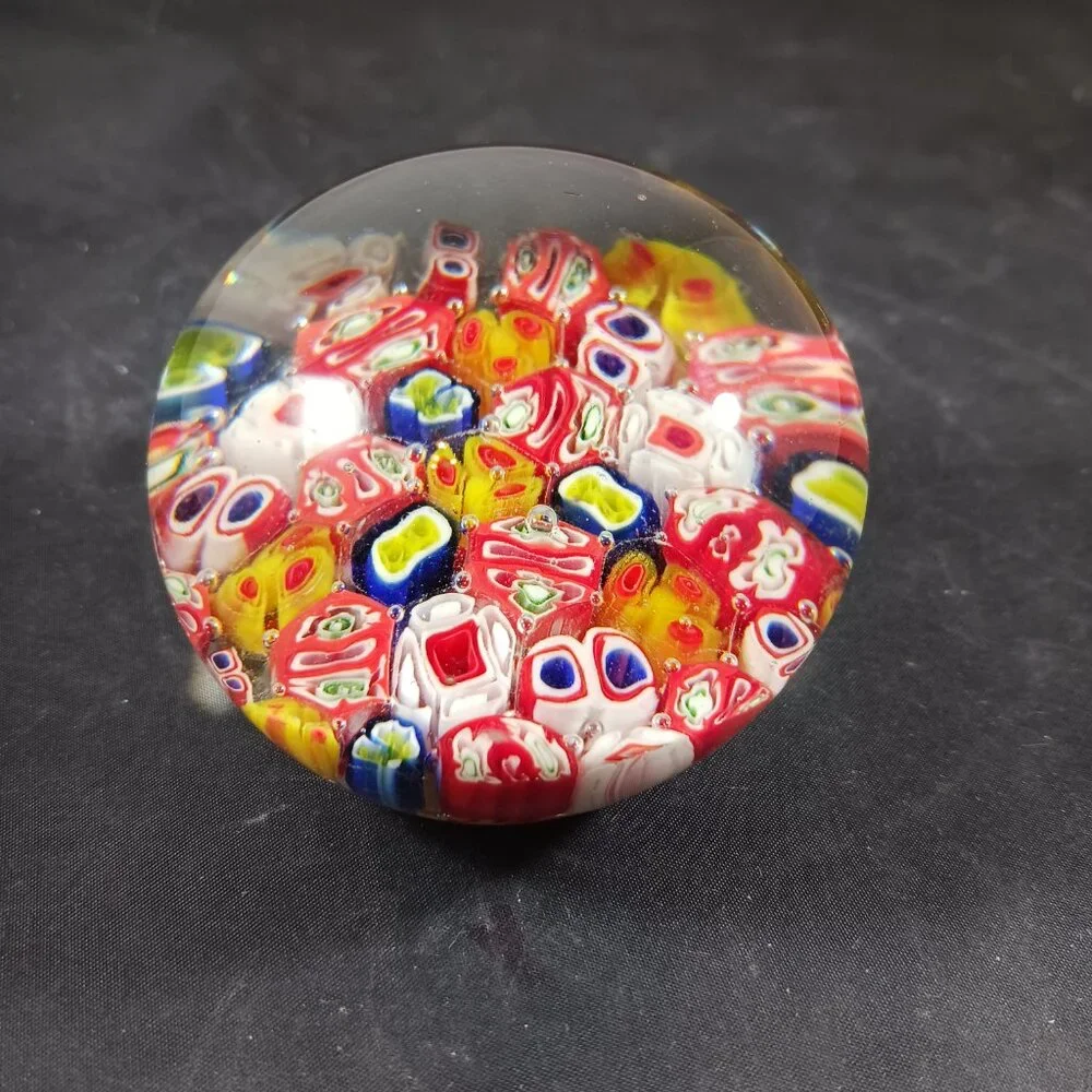 Vintage Murano Style Millefiori Italy Multicolored Cane Art Glass Paperweight